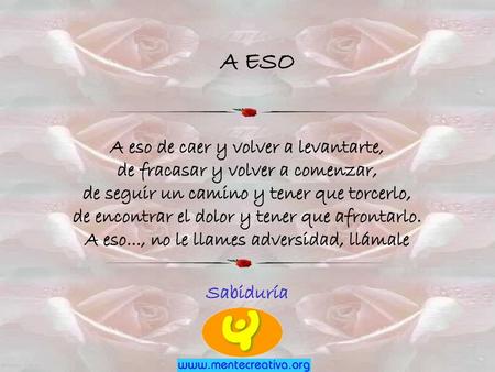 A ESO A eso de caer y volver a levantarte, de fracasar y volver a comenzar, de seguir un camino y tener que torcerlo, de encontrar el dolor y.