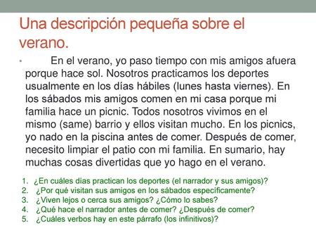 Una descripción pequeña sobre el verano.