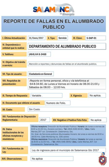 REPORTE DE FALLAS EN EL ALUMBRADO PUBLICO