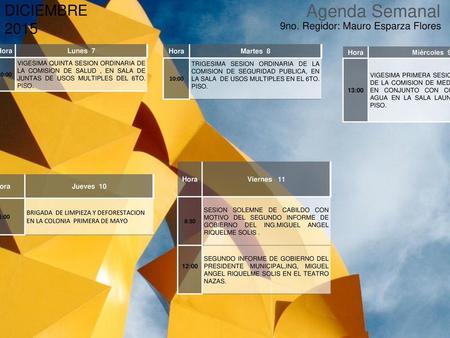Agenda Semanal DICIEMBRE no. Regidor: Mauro Esparza Flores