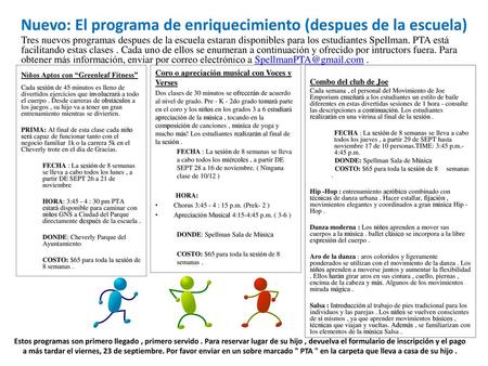 Nuevo: El programa de enriquecimiento (despues de la escuela)