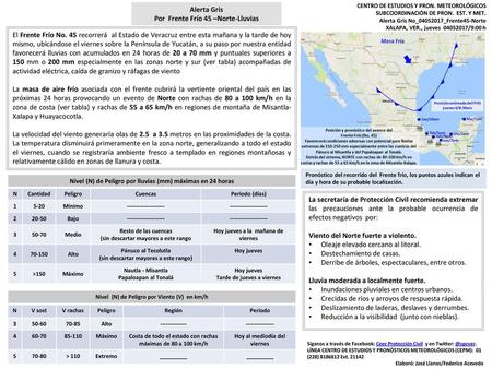 Alerta Gris Por Frente Frío 45 –Norte-Lluvias