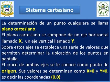 Sistema cartesiano La determinación de un punto cualquiera se llama plano cartesiano. El plano cartesiano se compone de un eje horizontal llamado X, un.