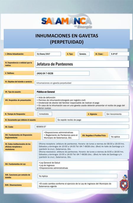 INHUMACIONES EN GAVETAS