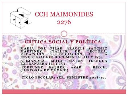 Crítica social y política. Ciclo escolar: 1er. Semestre