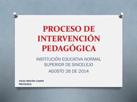 PROCESO DE INTERVENCIÓN PEDAGÓGICA