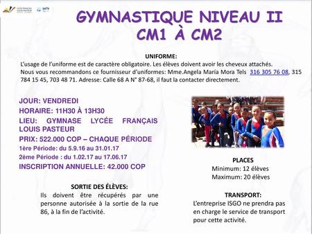 GYMNASTIQUE NIVEAU II CM1 À CM2