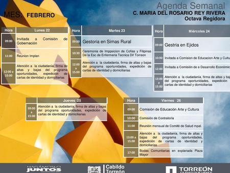 Agenda Semanal MES: FEBRERO C. MARIA DEL ROSARIO REY RIVERA