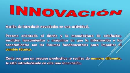 INNOVACIÓN Acción de introducir novedades en una actividad.
