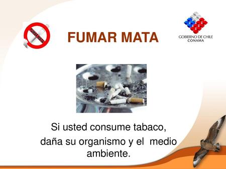 Si usted consume tabaco, daña su organismo y el medio ambiente.