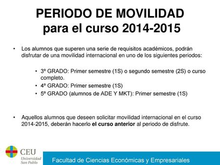 PERIODO DE MOVILIDAD para el curso