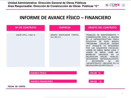INFORME DE AVANCE FÍSICO – FINANCIERO