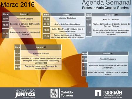 Agenda Semanal Marzo 2016 Profesor Mario Cepeda Ramirez Cabildo