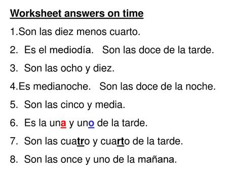 Worksheet answers on time