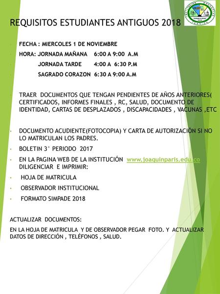 REQUISITOS ESTUDIANTES ANTIGUOS 2018