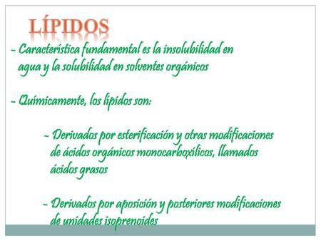 Lípidos - Característica fundamental es la insolubilidad en