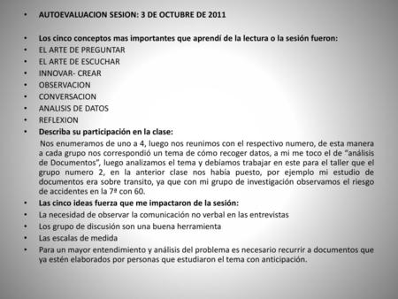 AUTOEVALUACION SESION: 3 DE OCTUBRE DE 2011