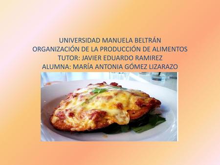 UNIVERSIDAD MANUELA BELTRÁN ORGANIZACIÓN DE LA PRODUCCIÓN DE ALIMENTOS TUTOR: JAVIER EDUARDO RAMIREZ ALUMNA: MARÍA ANTONIA GÓMEZ LIZARAZO.