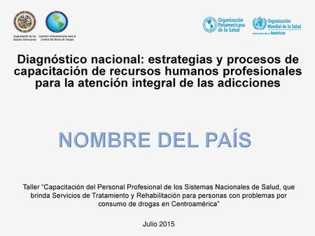 Diagnóstico nacional: estrategias y procesos de capacitación de recursos humanos profesionales para la atención integral de las adicciones Nombre DEL PAÍS.