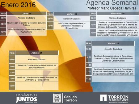 Agenda Semanal Enero 2016 Profesor Mario Cepeda Ramirez Cabildo