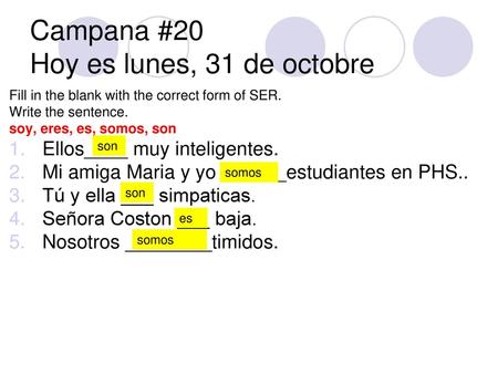 Campana #20 Hoy es lunes, 31 de octobre