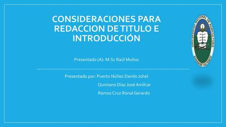 CONSIDERACIONES PARA REDACCION DE TITULO e introducción