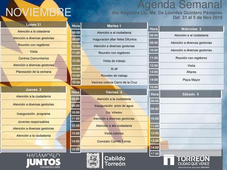 Agenda Semanal NOVIEMBRE Cabildo Torreón