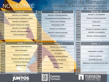 Agen da Semanal NOVIEMBRE Cabildo Torreón