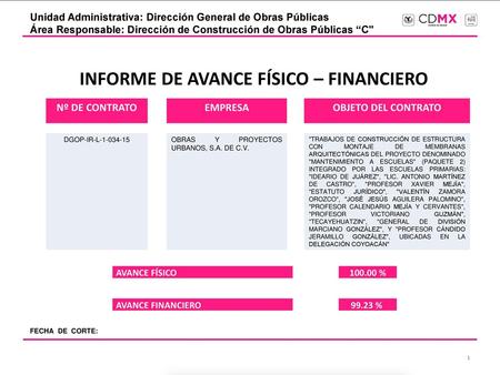 INFORME DE AVANCE FÍSICO – FINANCIERO