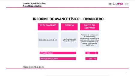 INFORME DE AVANCE FÍSICO – FINANCIERO