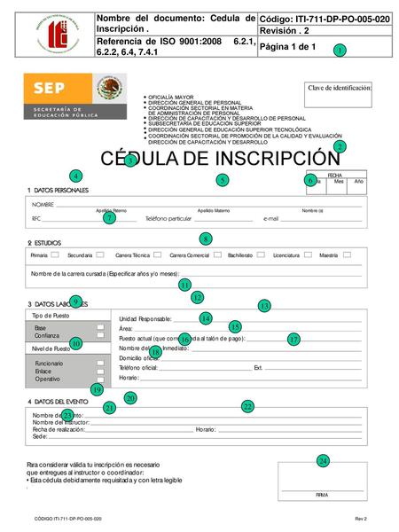 CÉDULA DE INSCRIPCIÓN Código: ITI-711-DP-PO