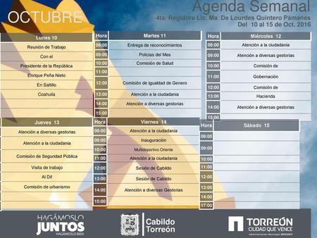 Agenda Semanal OCTUBRE Cabildo Torreón