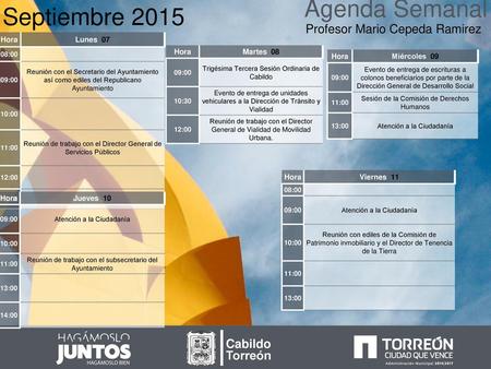 Agenda Semanal Septiembre 2015 Profesor Mario Cepeda Ramirez Cabildo