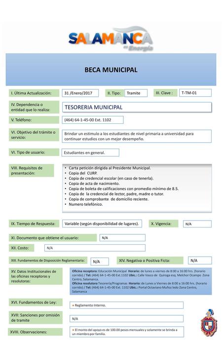 BECA MUNICIPAL TESORERIA MUNICIPAL I. Última Actualización: