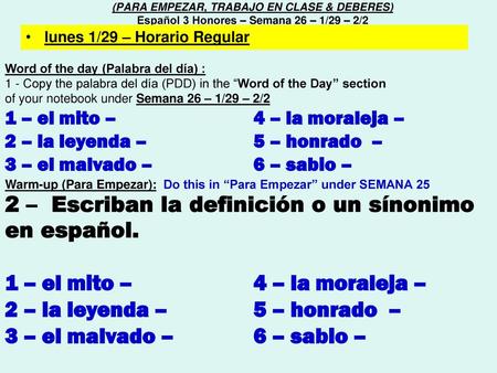 1 – el mito – 4 – la moraleja – 2 – la leyenda – 5 – honrado –