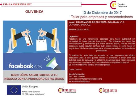 Taller: CÓMO SACAR PARTIDO A TU NEGOCIO CON LA PUBLICIDAD DE FACEBOOK