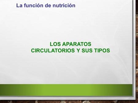 La función de nutrición LOS APARATOS CIRCULATORIOS Y SUS TIPOS.