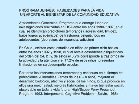 PROGRAMA JUNAEB:  HABILIDADES PARA LA VIDA