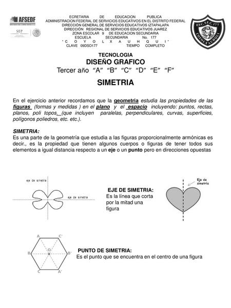 SIMETRIA DISEÑO GRAFICO Tercer año “A” “B” “C” “D” “E” “F” TECNOLOGIA