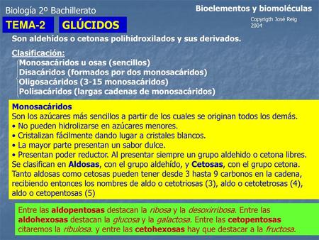 TEMA-2 GLÚCIDOS Biología 2º Bachillerato Bioelementos y biomoléculas