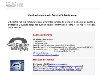 Canales de atención del Registro Público Vehicular