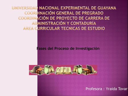 Fases del Proceso de Investigación Profesora : Yraida Tovar