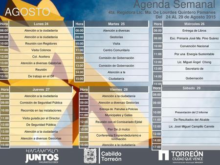 Agenda Semanal AGOSTO Cabildo Torreón