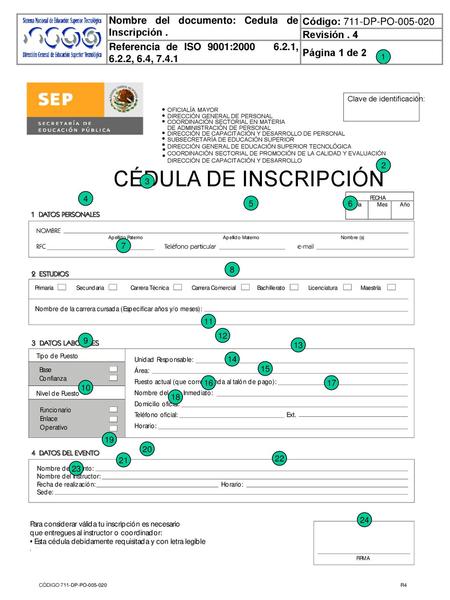 CÉDULA DE INSCRIPCIÓN Nombre del documento: Cedula de Inscripción .