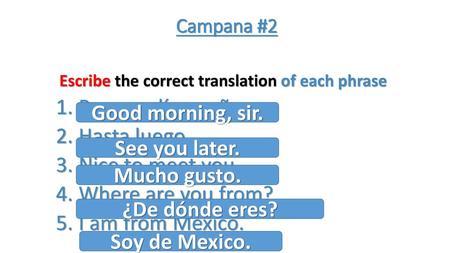 Escribe the correct translation of each phrase
