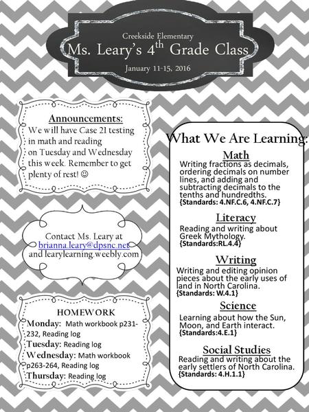 Ms. Leary’s 4th Grade Class