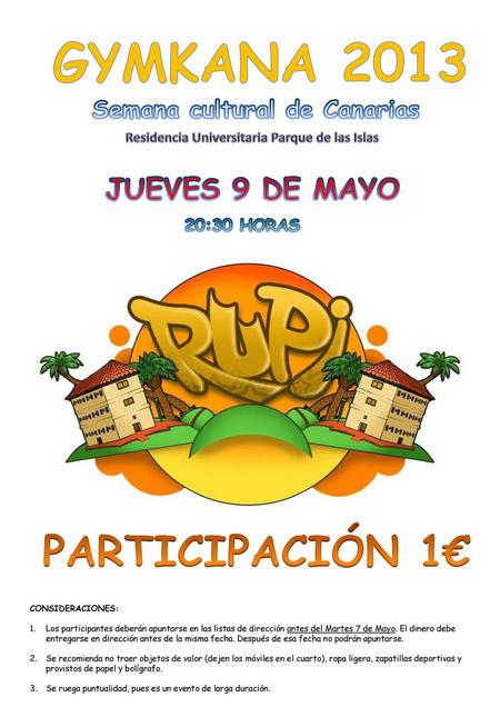 GYMKANA 2013 PARTICIPACIÓN 1€ JUEVES 9 DE MAYO
