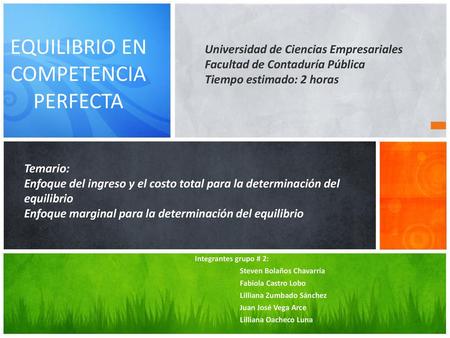 EQUILIBRIO EN COMPETENCIA PERFECTA