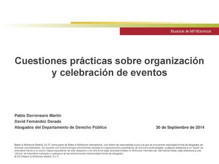 Cuestiones prácticas sobre organización y celebración de eventos