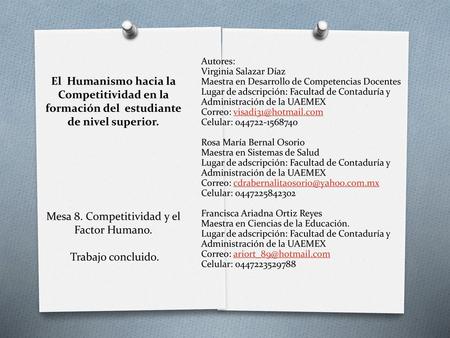 Mesa 8. Competitividad y el Factor Humano.